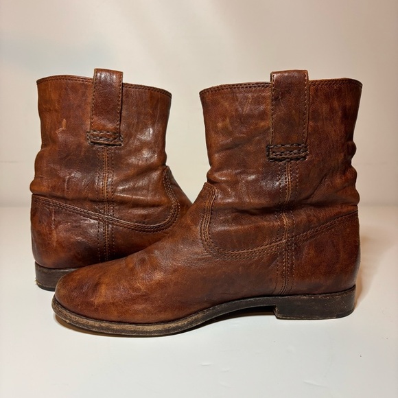 Frye Anna Shortie Distressed Brown Leather Size 7 M Slouch Ankle Boots Boho - Picture 4 of 13